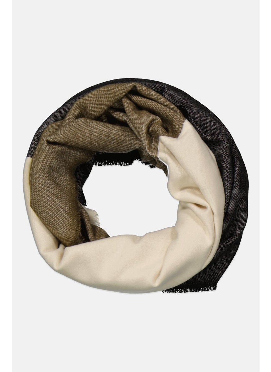 s.Oliver Women Knitted Colorblocked Infinity Scarf 75 D x 60 H cm, Off White  - Image 1