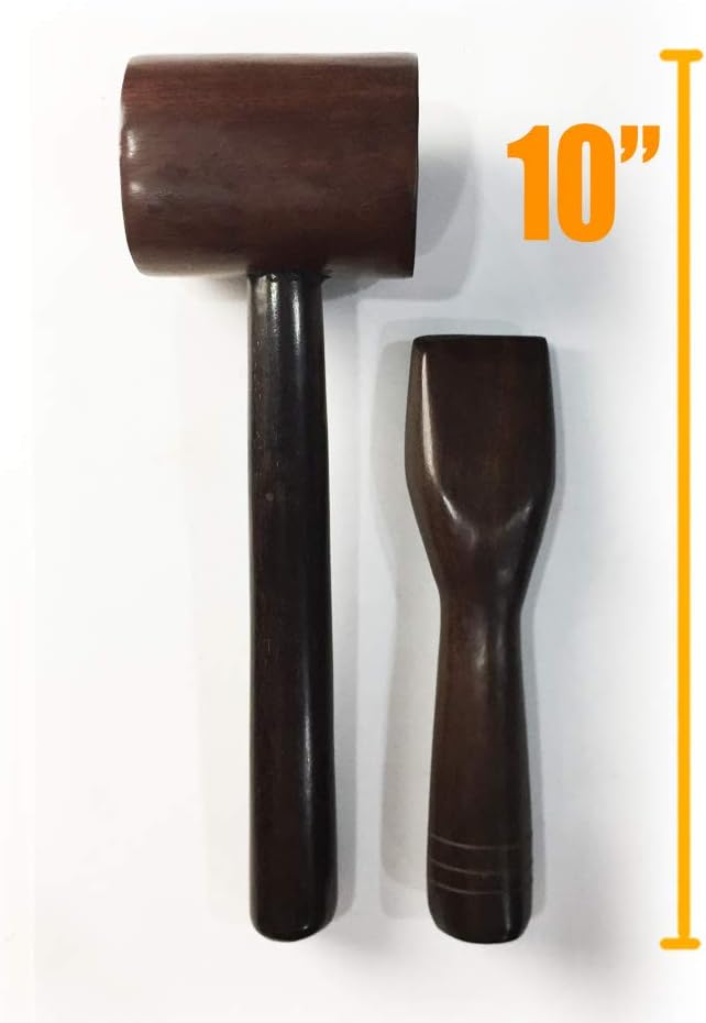 KingdomOfSmile Pack 2 Hammer Chisel Tok Sen Set Wedge Massager Wooden Tool Deep Tissue Therapy Toksen Massage Stick Back Muscle Foot Stamp Percussion Ironwood Wood Thailand 10 7 Inches - Image 3