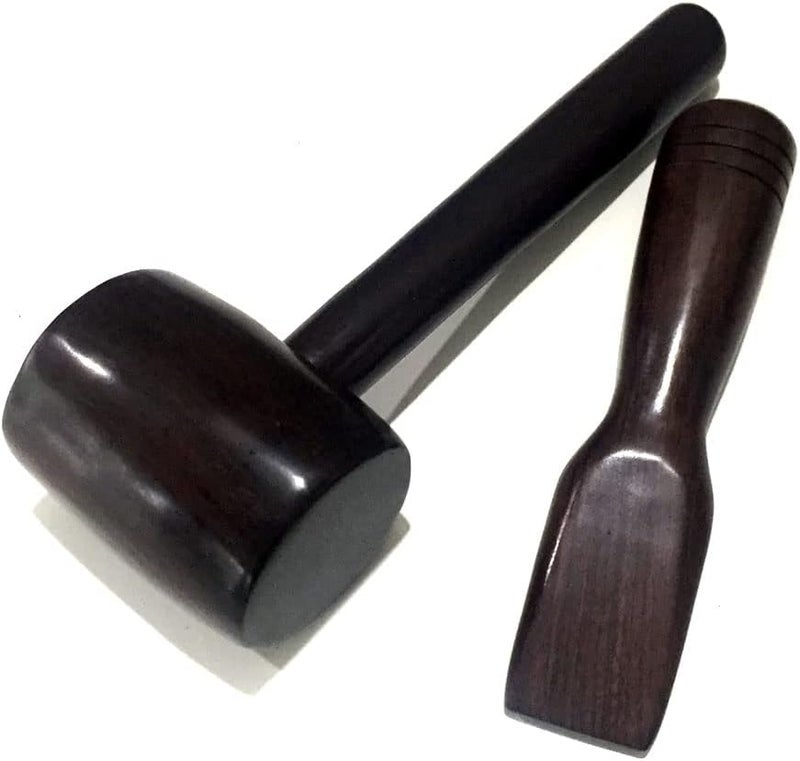 KingdomOfSmile Pack 2 Hammer Chisel Tok Sen Set Wedge Massager Wooden Tool Deep Tissue Therapy Toksen Massage Stick Back Muscle Foot Stamp Percussion Ironwood Wood Thailand 10 7 Inches - Image 1