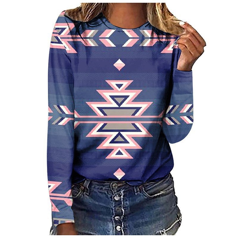 T-Shirt Retro Series Digital 3D Printing Women'S Street Long Sleeve Sports T-Shirt Top - Image 1