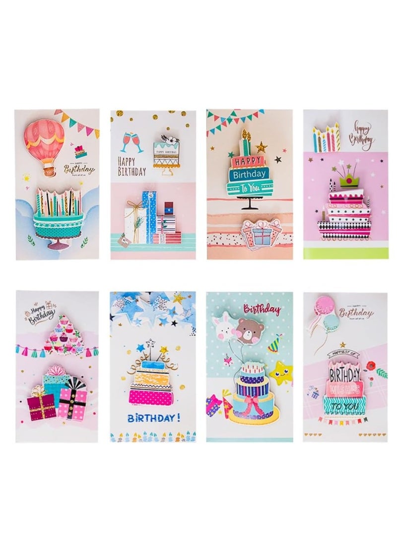 UKR UKR 8-Pack 3D Happy Birthday Greeting Cards Large 9-Inch Pop-Up Cards with Envelopes Colorful Birthday Party Cards for Kids and Adults Festive Cakes Individual Packing (SET-D) - Image 1