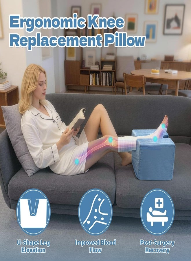 JZHLLA Knee Replacement Pillow for Post-Surgery Recovery - Leg Elevation Pillow Leg Fixators for Sleeping, Knee Hip Replacement Recovery Aids Equipment Helps Improve Extension (Blue) - Image 2