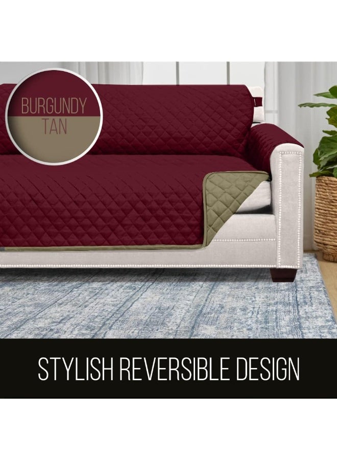 Sofa Shield Couch Slip Cover with Patented Strap, Cushion Protector, US Designed Reversible Stain and Dog Tear Resistant Slipcover, 70 inch Seat, Washable Covers for Dogs Pets, Burgundy Tan - Image 3
