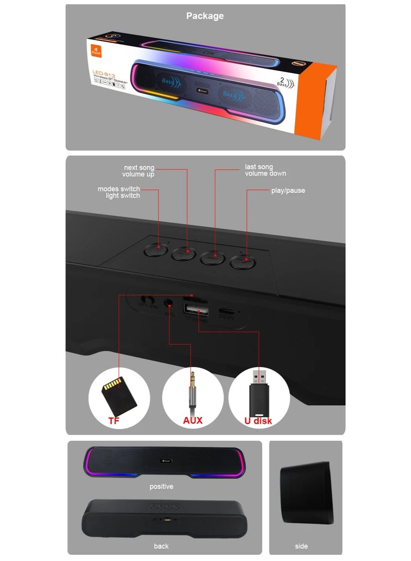 Kisonli Kisonli LED-913 Gaming Bluetooth Soundbar – RGB Lighting, USB/TF Playback, Built-in Battery  - Image 4