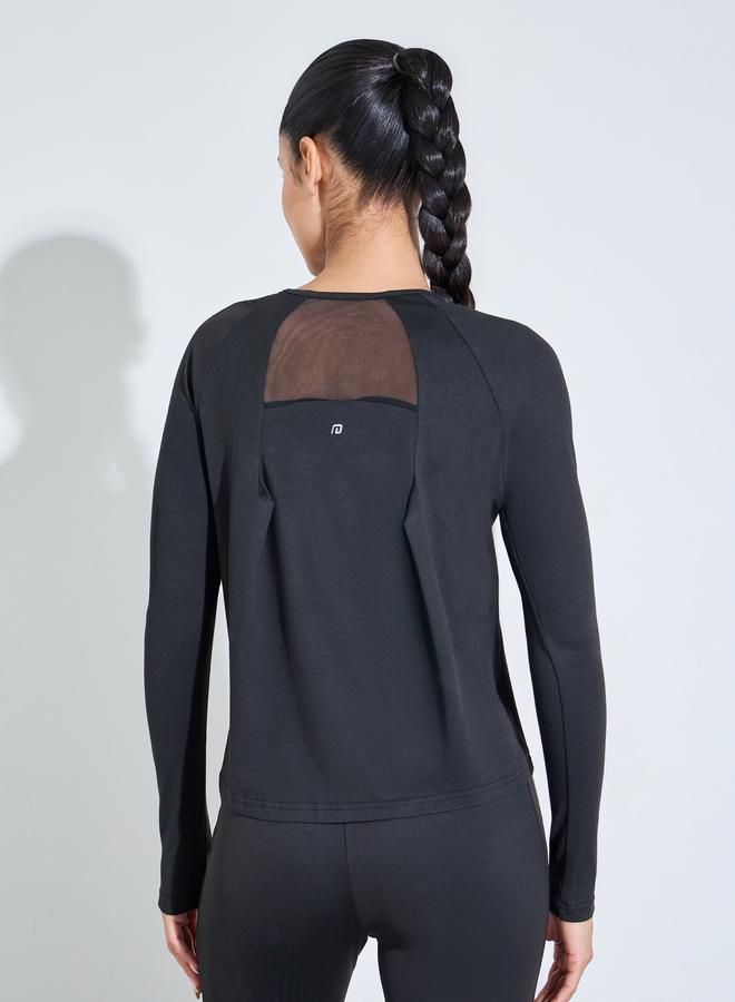 Styli Active Black Long Sleeve Active Top with Mesh Neck Detail - Image 4