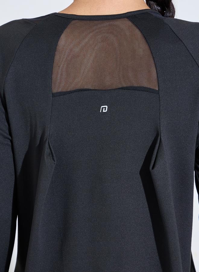 Styli Active Black Long Sleeve Active Top with Mesh Neck Detail - Image 3