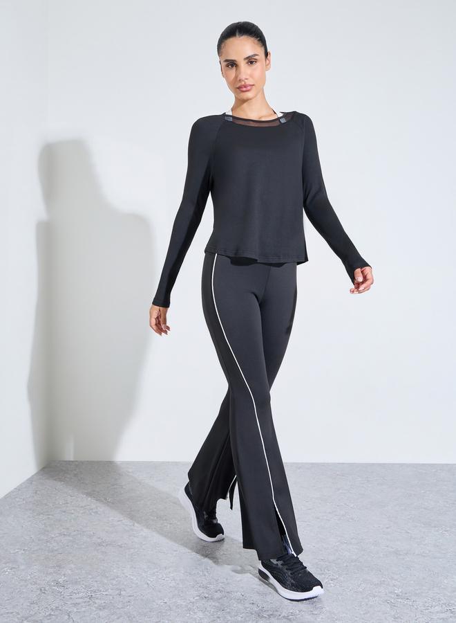 Styli Active Black Long Sleeve Active Top with Mesh Neck Detail - Image 2