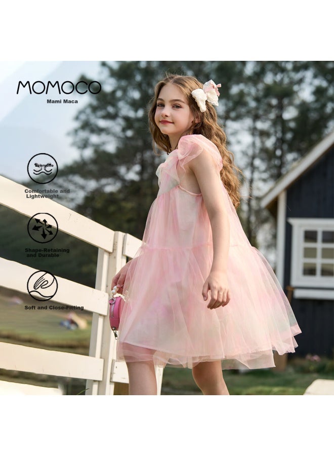 Momoco Summer Girls' Dress Children's Dress Lotus Leaf Lace Chiffon Dress Pink 105 - Image 2