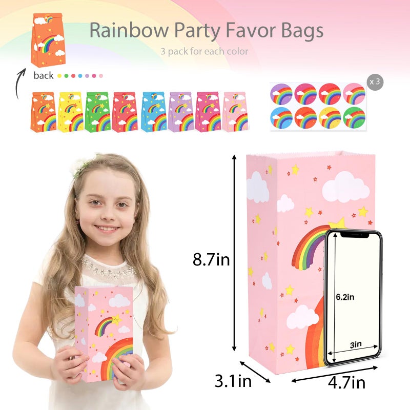 VGOODALL 24PCS Rainbow Party Favor Bags, Small Gift Bags with Stickers for Birthday, Baby Shower, Party Supplies - Image 2