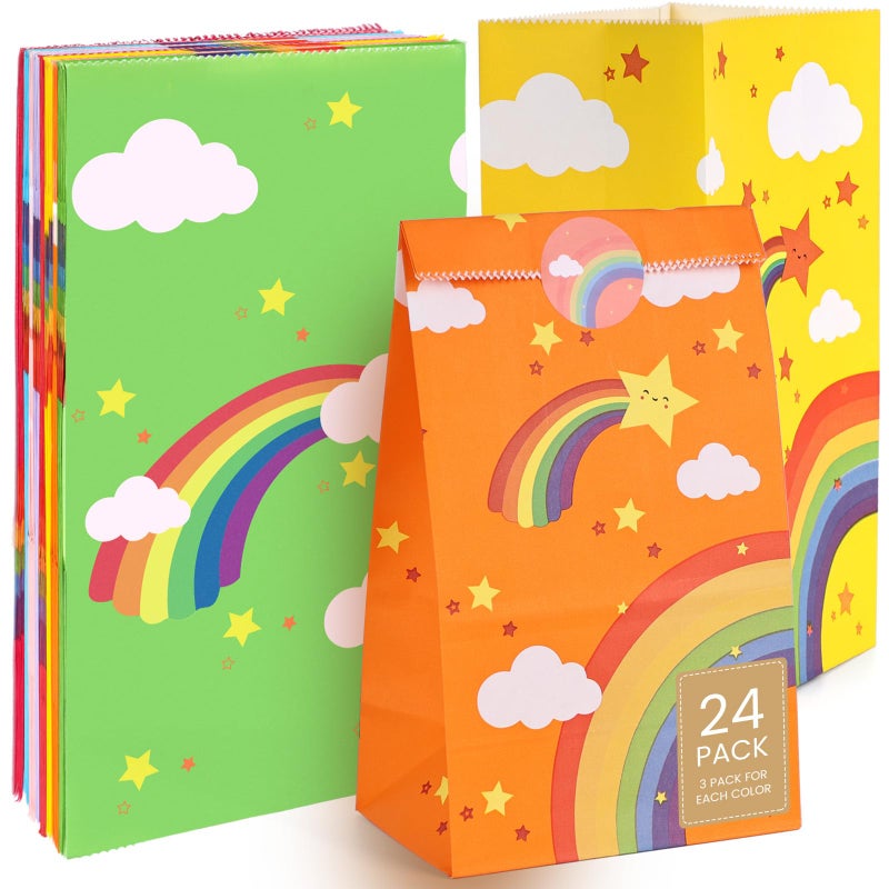 VGOODALL 24PCS Rainbow Party Favor Bags, Small Gift Bags with Stickers for Birthday, Baby Shower, Party Supplies - Image 1