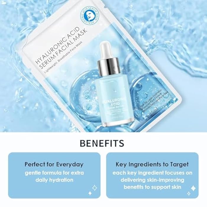 IREV Hyaluronic Acid Face Masks Skincare, Hydrating Facial Masks, Deep Moisturizing Face Mask for All Skin Types, Facial Sheet Mask for Women Skin Care, Smoothing Rejuvenating 10 Pack - Image 3