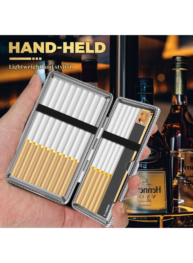 X-LIGHTER عبوة من علب السجائر مع ولاعة لحجم 100's كينغ سايز، جلد PU عتيق 100 مم علب سجائر عتيقة للرجال والنساء هدايا (أسود + بني) - Image 3