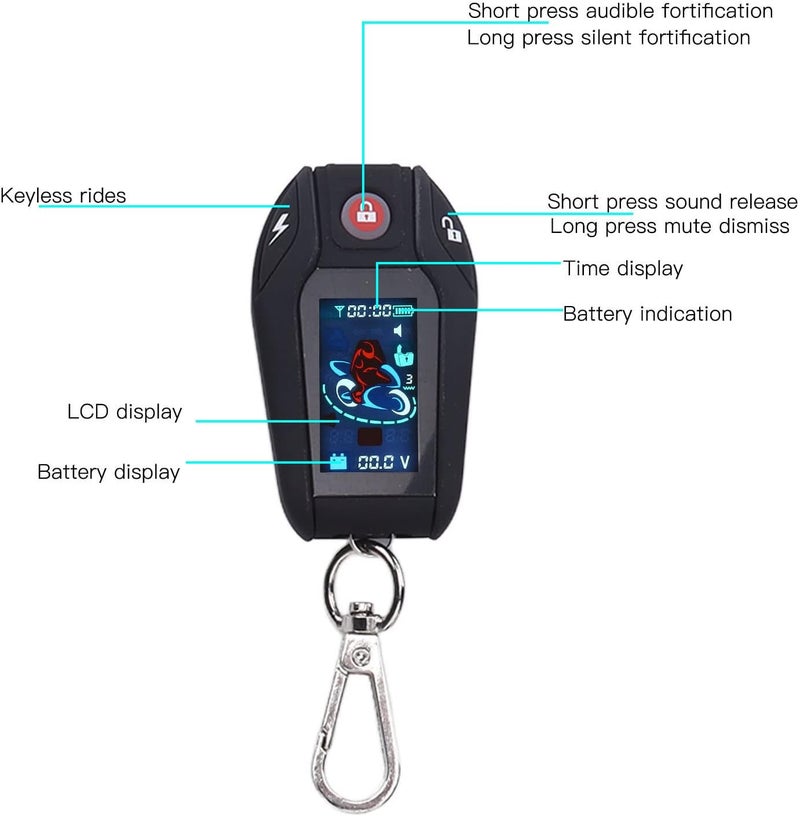 Motorcycle 2 Way Alarm System, Motorcycle Anti Theft Device Kit Loud Sound PKE Sensing Multifunction Remote Control for Offroad Vehicle for ATV (Black Case Without Tire Pressure Monitor Sensor) - Image 2