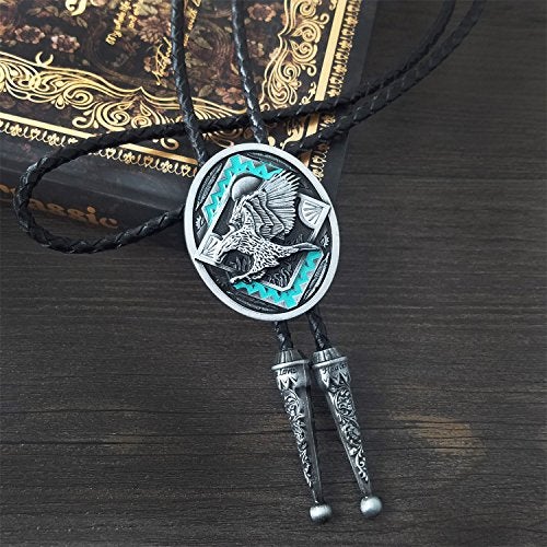 QUKE American Western Cowboy 3D Bald Eagle Sunset Bolo Tie Genunie Leather - Image 3
