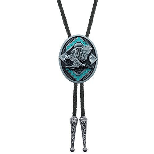 QUKE American Western Cowboy 3D Bald Eagle Sunset Bolo Tie Genunie Leather - Image 5