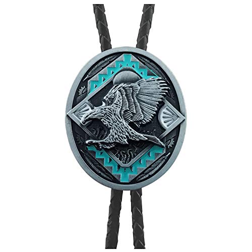 QUKE American Western Cowboy 3D Bald Eagle Sunset Bolo Tie Genunie Leather - Image 1