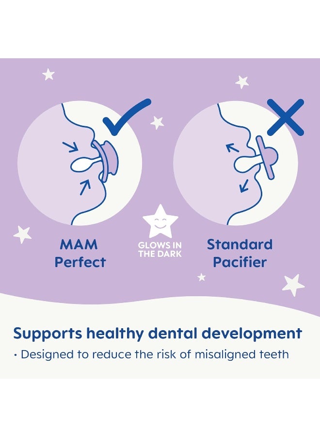 MAM Perfect Night Baby Pacifier, Patented, Glows in the Dark, Unisex, 16+, 2 count (Pack of 1) - Image 3
