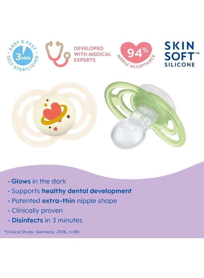 MAM Perfect Night Baby Pacifier, Patented, Glows in the Dark, Unisex, 16+, 2 count (Pack of 1) - Image 2