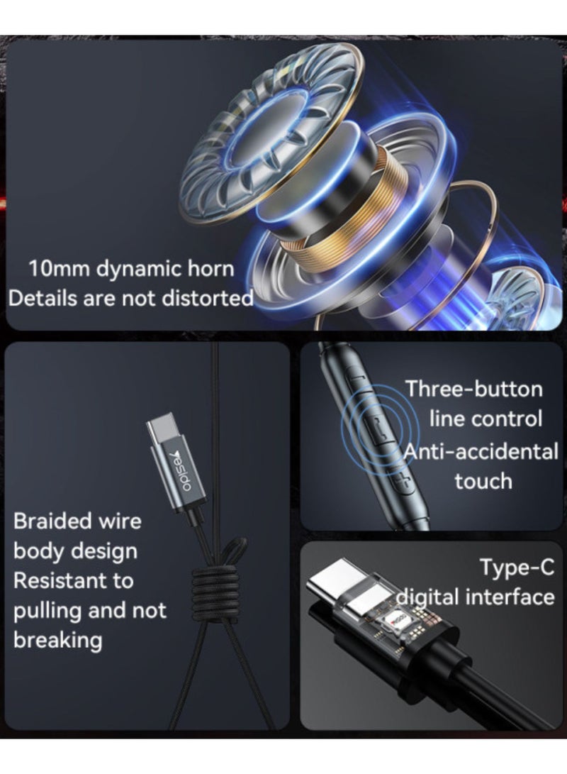 Yesido YH43 HIFI Lossless Sound Quality 10mm Dynamic Speaker Type-C Digital Interface In-ear Earphone - Image 5