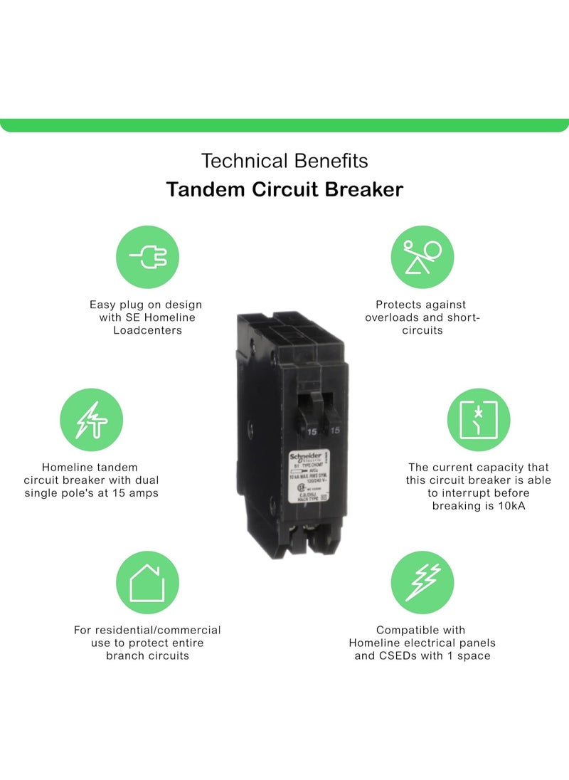 Schneider Electric Square D by Schneider Electric HOMT1515CP Homeline 2-15 Amp Single-Pole Tandem Circuit Breaker  - Image 3