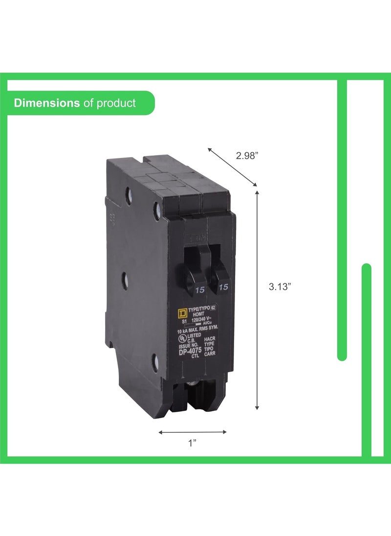 Schneider Electric Square D by Schneider Electric HOMT1515CP Homeline 2-15 Amp Single-Pole Tandem Circuit Breaker  - Image 2