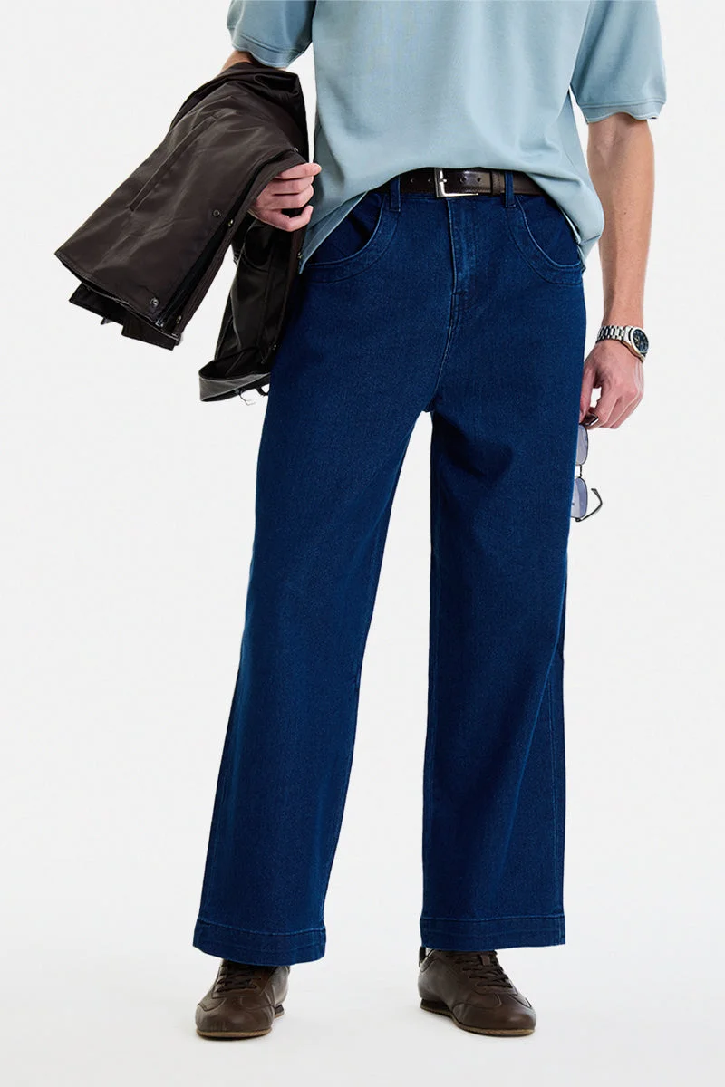 سنيتش Dark Blue Solid Relaxed Casual Jeans