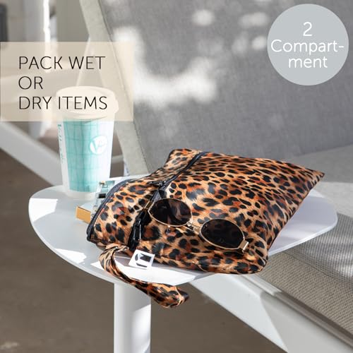 BUMKiNs Roamio Waterproof Wet Dry Clutch Bag for Baby, Travel, Swim Suit, Cloth Diaper, Pump Part, Pool, Gym Clothes, Beach, Toiletry, Hook to Stroller, Pack for Daycare, Zip Bag, Packing Pouch, Leopard Print - Image 2