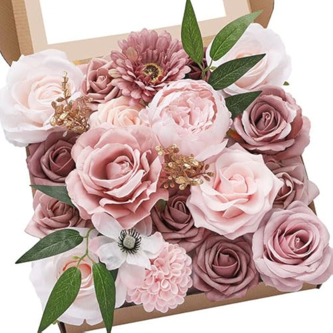 Artificial Flowers Combo Dusty Pink Rose Fake Flowers for DIY Wedding Bouquets Centerpieces Arrangements Cake Flowers Party Baby Shower Home Indoor Outdoor Decorations