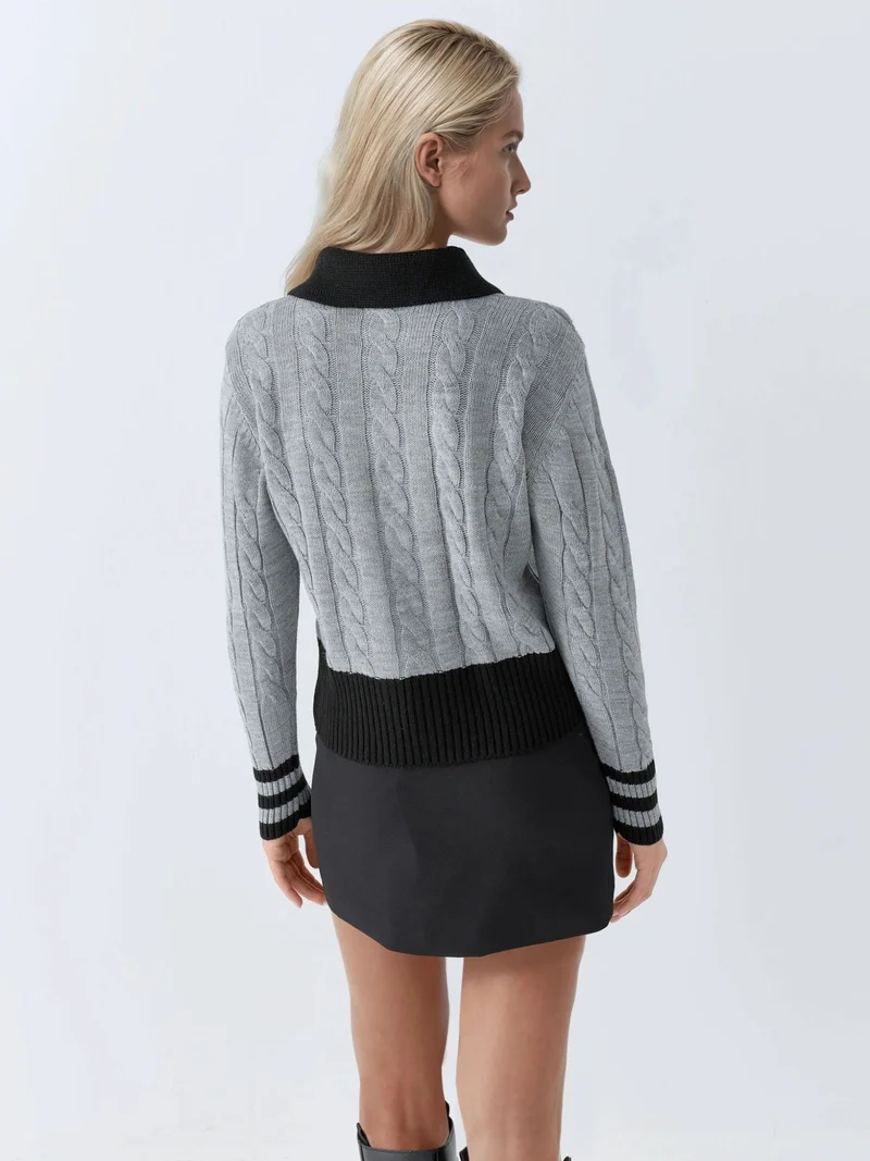 موضتي MY FASHION Polo Neck Zippered Cardigan