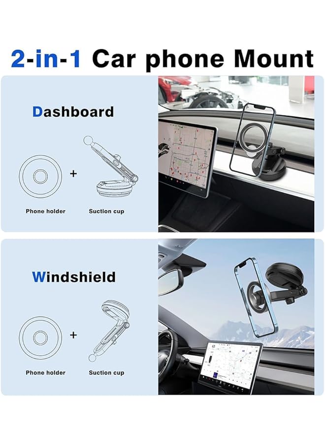 KASTWAVE Magnetic Phone Holder For Car – 360° Adjustable Vacuum Magnetic Suction Cup, Stretchable Car Mount For Smooth Surfaces, Compatible With Iphone And Magsafe Devices - Image 4