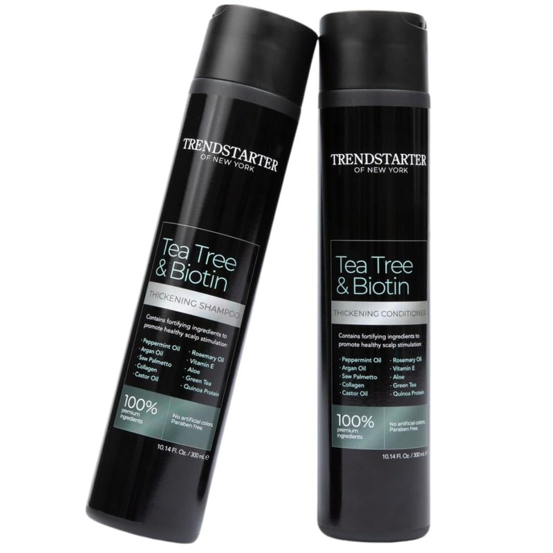 TRENDSTARTER - TEA TREE & BIOTIN THICKENING SHAMPOO & CONDITIONER Set (10.14Fl.Oz ea.) - Argan Oil, Peppermint Oil, Collagen, Quinoa, Aloe, Rosemary, Green Tea, and Saw Palmetto (DHT Blocker) - Image 1