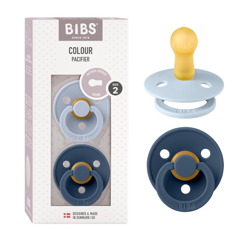 BIBS Pacifiers Colour Collection | Natural Rubber Baby Pacifier | Set of 2 BPA-Free Soothers | Made in Denmark | 6+ Months (Pack of 2) | Dusty Blue/Steel Blue - Image 1