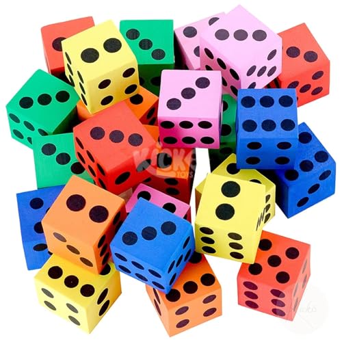 Kicko Foam Dice Set 6 Assorted Large Sided Dice Colorful Big Square Blocks Ideal Gift for Children Math Educational Toys Suitable Pastime Toy Party Favors and Party Supplies 24 Pack - Image 1