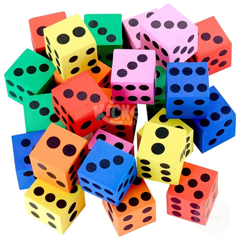 Kicko Foam Dice Set 6 Assorted Large Sided Dice Colorful Big Square Blocks Ideal Gift for Children Math Educational Toys Suitable Pastime Toy Party Favors and Party Supplies 24 Pack - Image 2