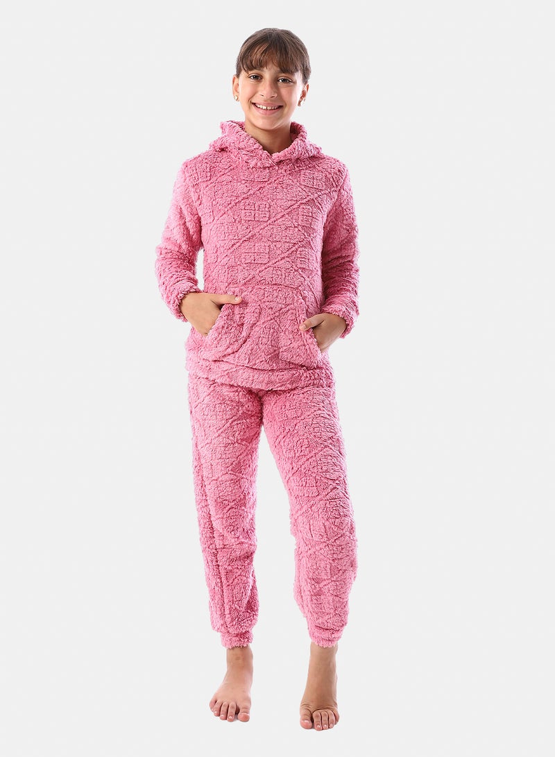 Andora Lattice Pattern Fur Hooded Girls' Pajama - Kashmir - Image 1