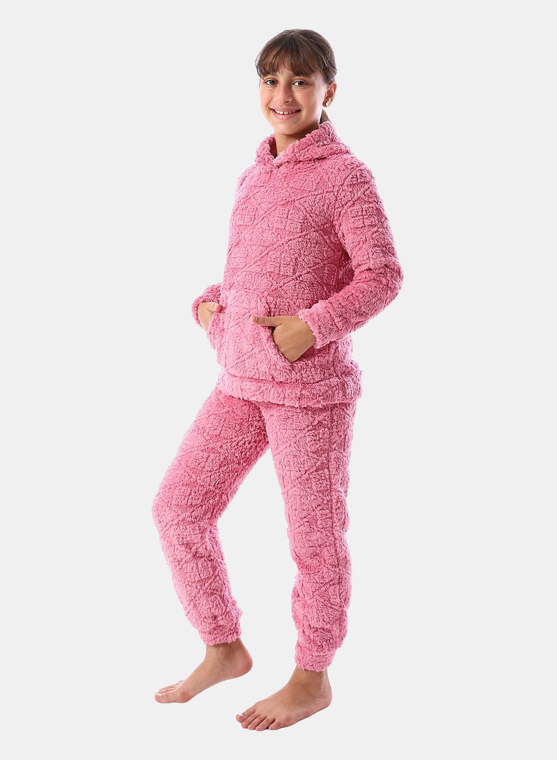Andora Lattice Pattern Fur Hooded Girls' Pajama - Kashmir - Image 2