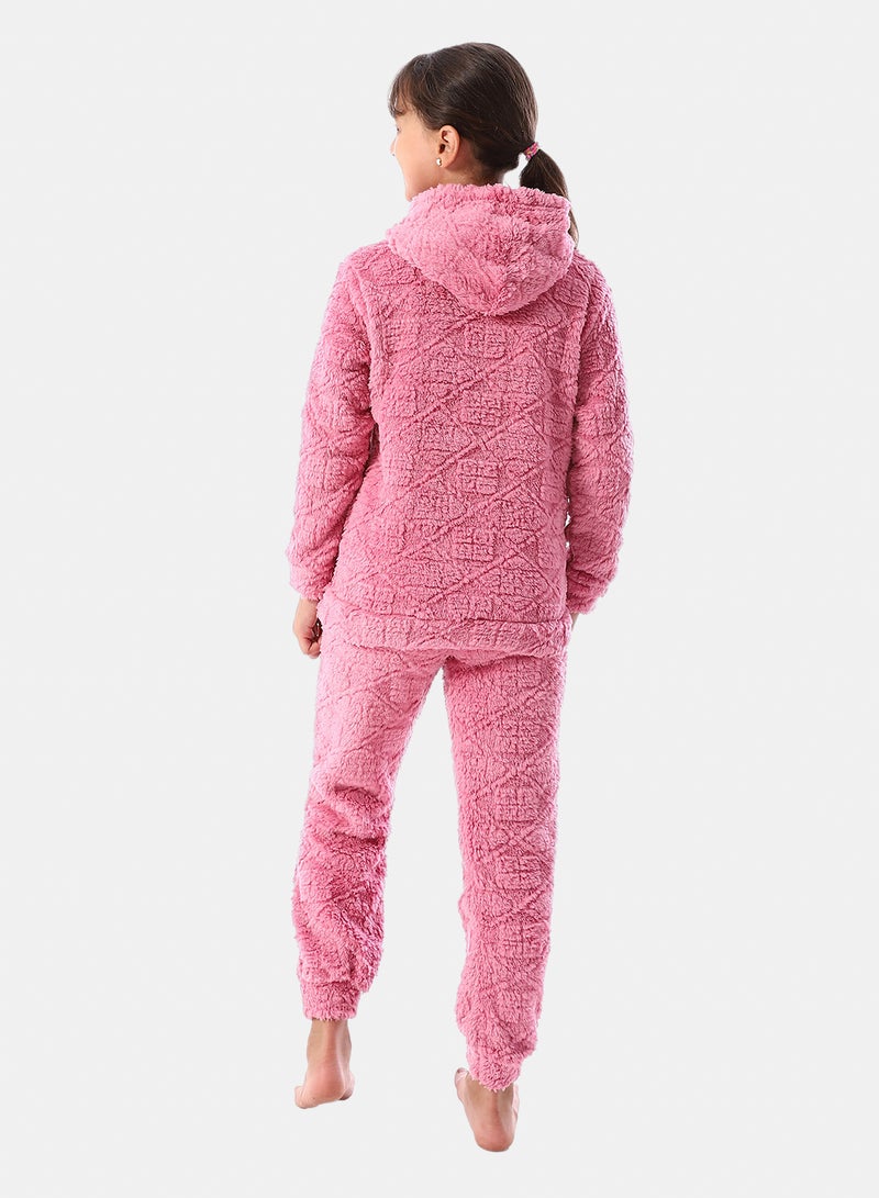 Andora Lattice Pattern Fur Hooded Girls' Pajama - Kashmir - Image 4