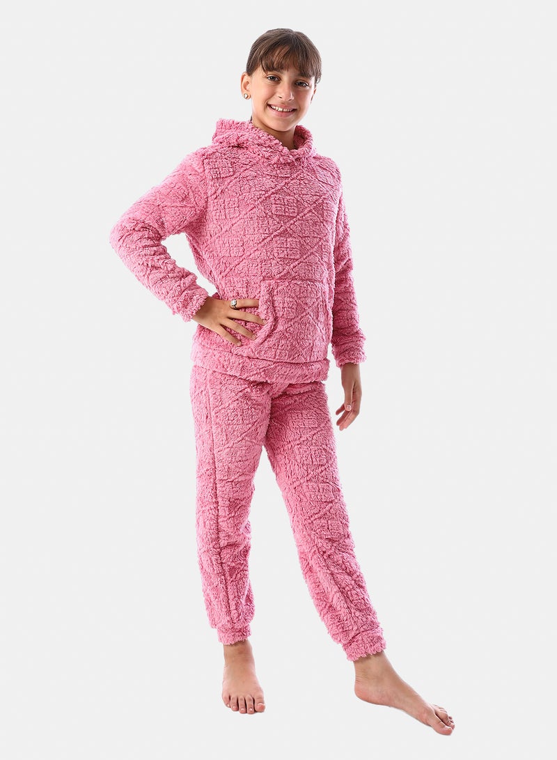 Andora Lattice Pattern Fur Hooded Girls' Pajama - Kashmir - Image 3
