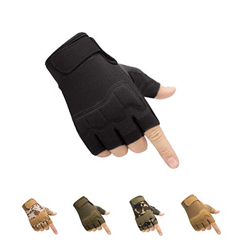 HYCOPROT Fingerless Gloves, Knuckle Protective Breathable Lightweight Outdoor Gloves for Shooting, Hunting, Motorcycling, Climbing (L, Black) - Image 1
