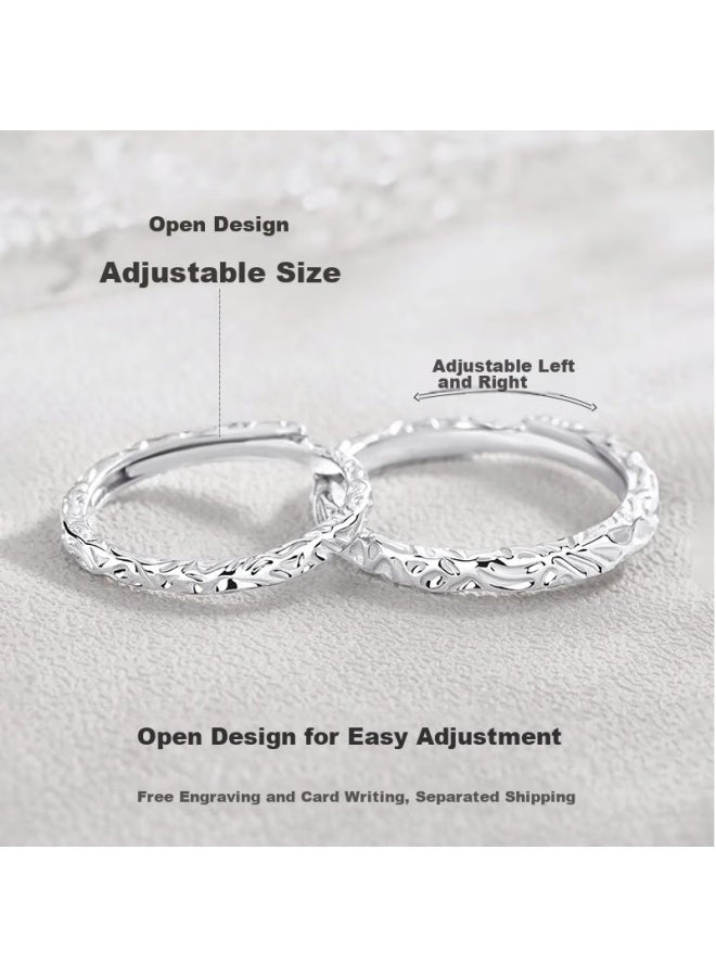 Manhe S999 Sterling Silver Couple Rings, Matching Pair Of Engagement Diamond Rings For Women And Men, New Year Gift For Girlfriend - Image 3