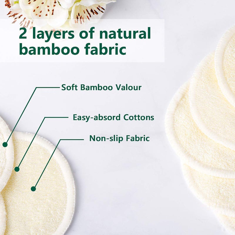 ASPACES 20 Packs Organic Reusable Makeup Remover Pads, Washable Bamboo Cotton Rounds for All Skin Types with Cotton Laundry Bag - Image 3