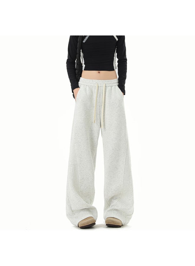 Izexx American Style Heavyweight Loose Fit Wide Leg Straight Cut Casual Sweatpants For Men Spring Hn86 White Gray 3XL - Image 3