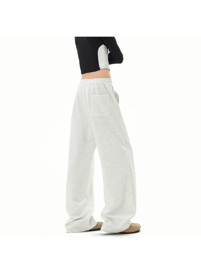 Izexx American Style Heavyweight Loose Fit Wide Leg Straight Cut Casual Sweatpants For Men Spring Hn86 White Gray 3XL - Image 2