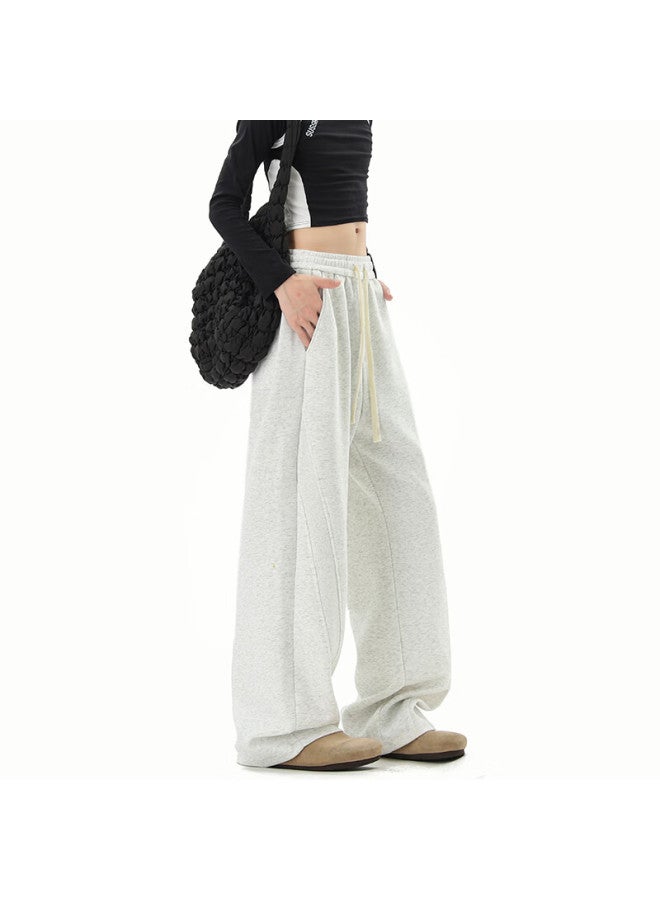Izexx American Style Heavyweight Loose Fit Wide Leg Straight Cut Casual Sweatpants For Men Spring Hn86 White Gray 3XL - Image 5