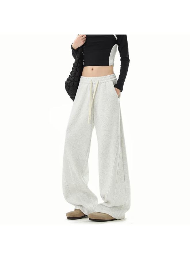 Izexx American Style Heavyweight Loose Fit Wide Leg Straight Cut Casual Sweatpants For Men Spring Hn86 White Gray 3XL - Image 4