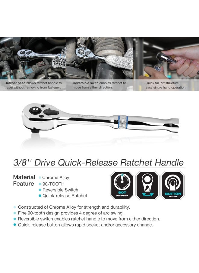 Generic DURATECH 3 8-Inch Drive Ratchet Handle  Ratchet Wrench  Socket Wrench  90-Tooth  Quick-release Reversible  CR-V  - Image 2