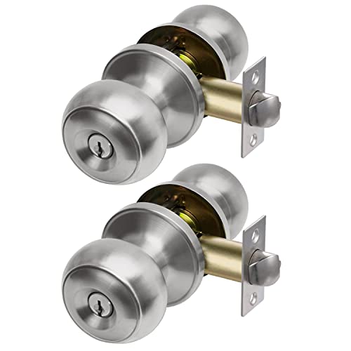 CML Hardware (2 Pack) Entry Door Knob, Keyed Different Door Lock Sets in Solid Stainless Steel for Entrance, Exterior and Interior, Round Ball Handle - Image 1