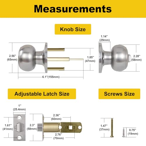 CML Hardware (2 Pack) Entry Door Knob, Keyed Different Door Lock Sets in Solid Stainless Steel for Entrance, Exterior and Interior, Round Ball Handle - Image 4
