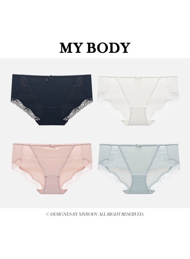 Mybody Mall Matching Cotton Pants Underwear For Women, 4-pack, Black + Light Blue + White + Peach Pink, Size M - Image 1