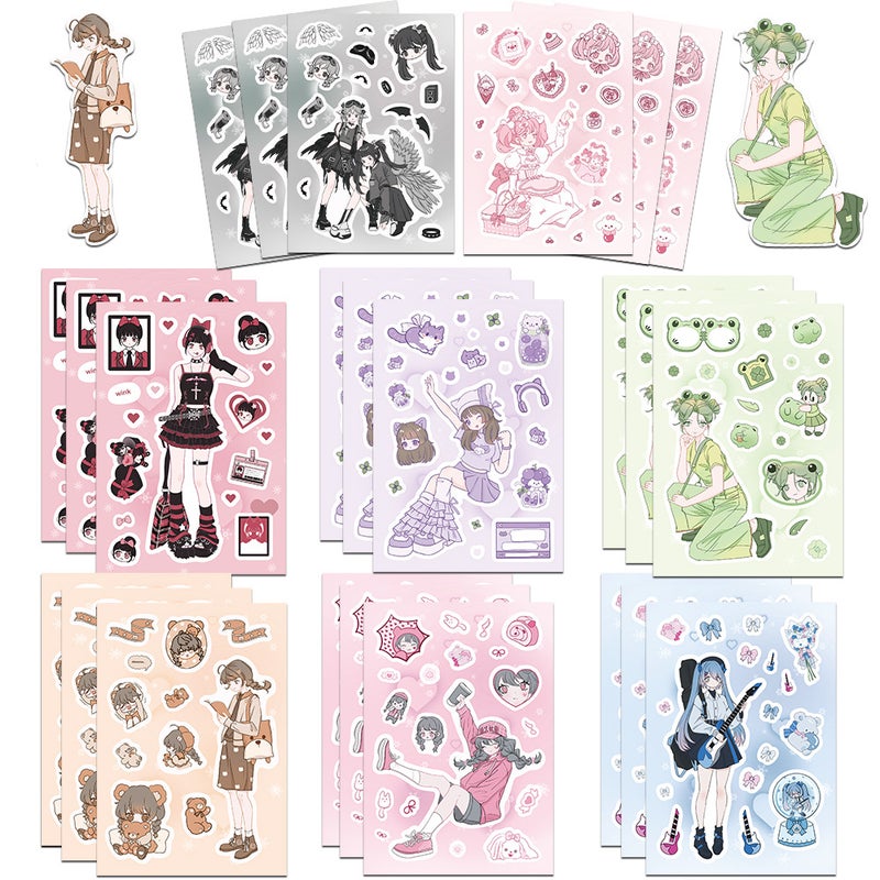 Korean Cartoon Collage Cute Girl Phone Case Stickers Set 8ZD124 salt sweet girl (default 8 sheets/bag)